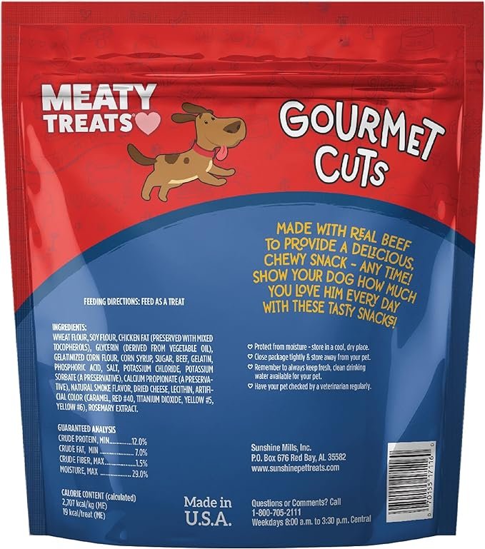 Premios Meaty Treats (USA) Cortes Gourmet de Carne de Res & Cheddar 1.56lbs/25oz (Bolsa Grande)